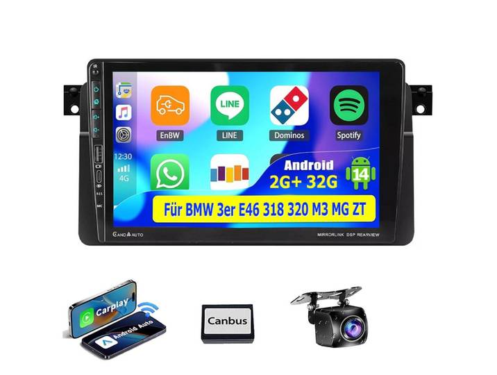 ESSGOO 9'' DAB+ Android 15 Autoradio für BMW 3er E46 318 320 325 CarPlay GPS Navigationsgerät (GPS Navi Android Auto Bluetooth EQ USB WIFI IPS Touchscreen)
