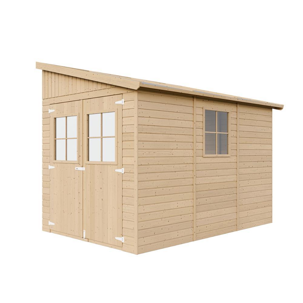 Holz Gartenschuppen (ohne Seitenwand) - Abstellkammer mit Fenstern - H244x211x318 cm/6 m2 Naturholz-Shiplap-Schuppen - Gartenwerkstatt - TIMBELA M339