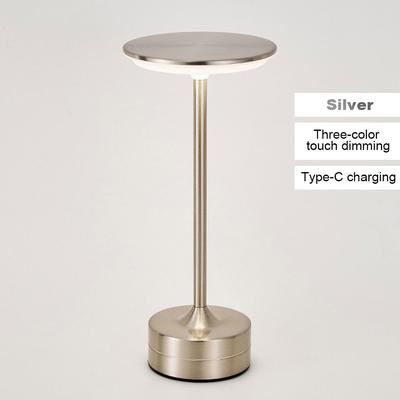 Discount Dollar Deals Vintage Metal LED Desk Lamp, Touch Control, Adjustable Brightness, Rechargeable, Portable For Office, Bedroom, Living silver