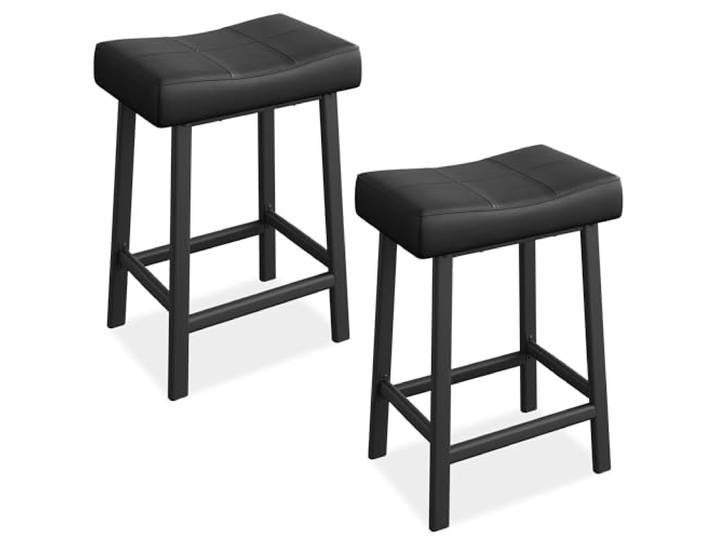 Koioplie Barhocker 2er-Set 61 cm PU-Leder Schwarz Metallgestell Sattelform, rückenfrei, ergonomische Sitzfläche, Home-Bar & Kücheninsel