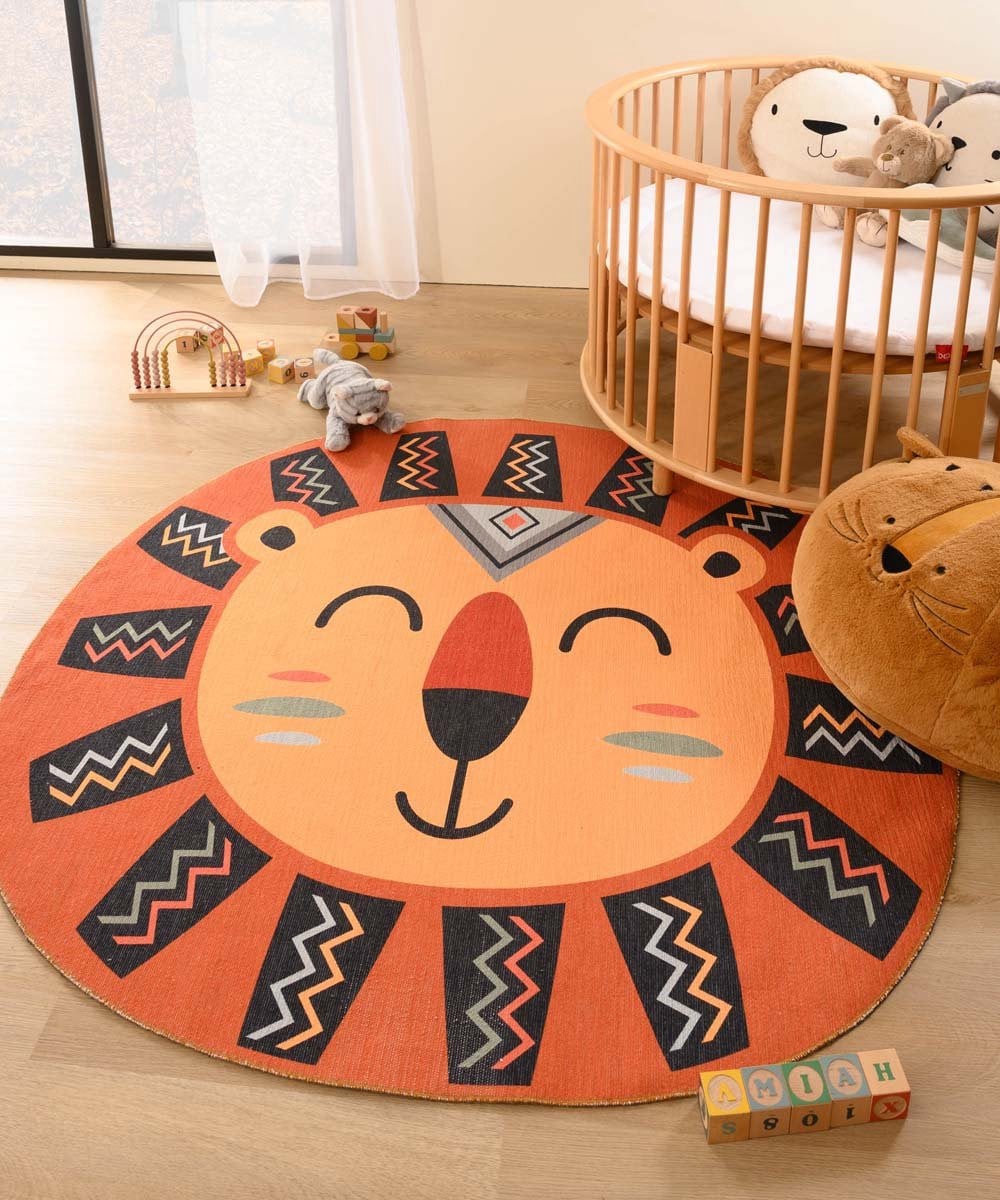 Kindervloerkleed leeuw Smile terra 140 x 150 cm