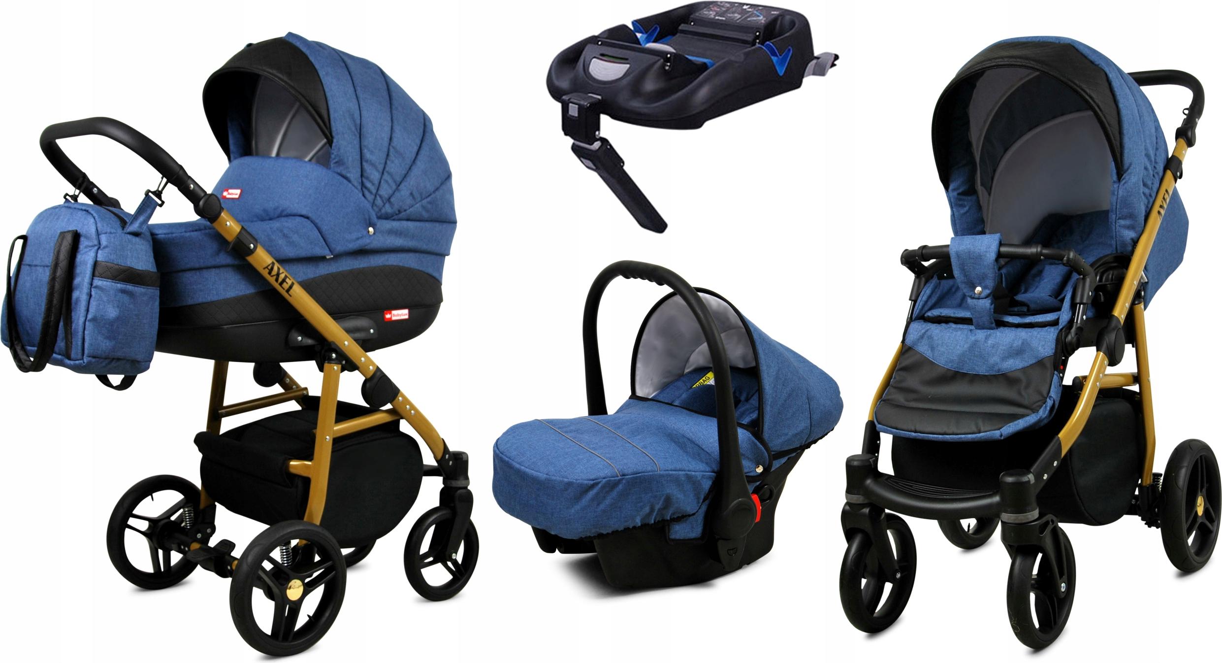 BabyLux Axel | 4in1 Kinderwagen Set | Jeans | Kombikinderwagen | Kinderwagenset | Isofix-Basiss