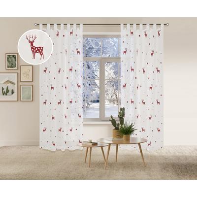 Gardine OTTO HOME "Elch, 1 Stück, Schlaufen, transparent, Weihnachtlich bestickt" Gr. 3, rot, B:140cm H:225cm, Voile, Polyester, Gardinen, Gardine, 1 Schal, Mit Rentieren, Sternen und Schneeflocken bestickt
