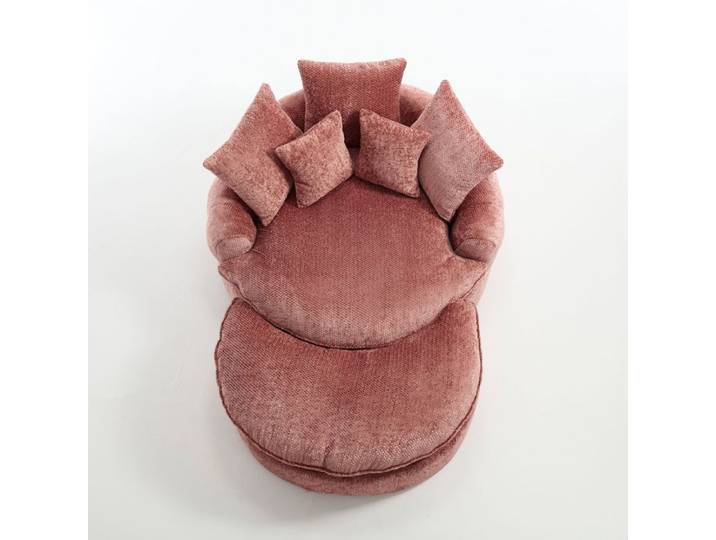 Fauteuil Lounge Rond en Tissu Bouclé avec Pouf Inclus Grand Fauteuil Confort Oversize Rose
