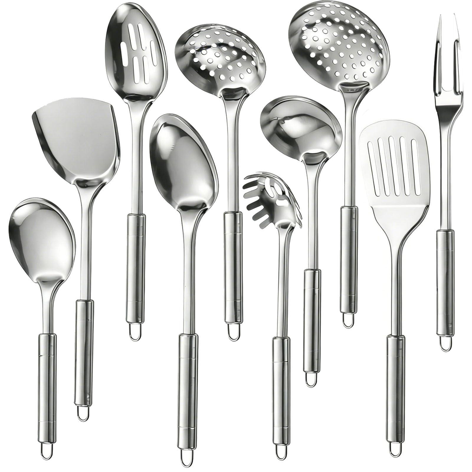 Dripio 10-delige kookgerei-set van hoogglanzend gepolijst roestvrij staal 410, 34 cm