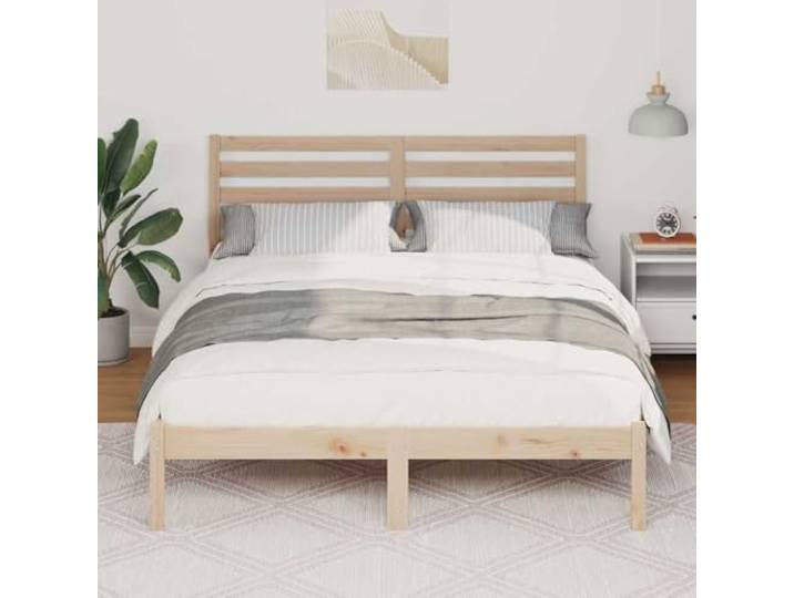 KTHLBRH Bettgestell, braun, 120 x 190 cm, Kiefer massiv Minimalistische Plattform, rechteckige Form, Basis aus Naturholz