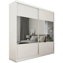 KLEIDERSCHRANK mit Spiegel-Schiebetüren und Aluminium-Leisten, LED-Beleuchtung - CELI - 200 cm Weiß
