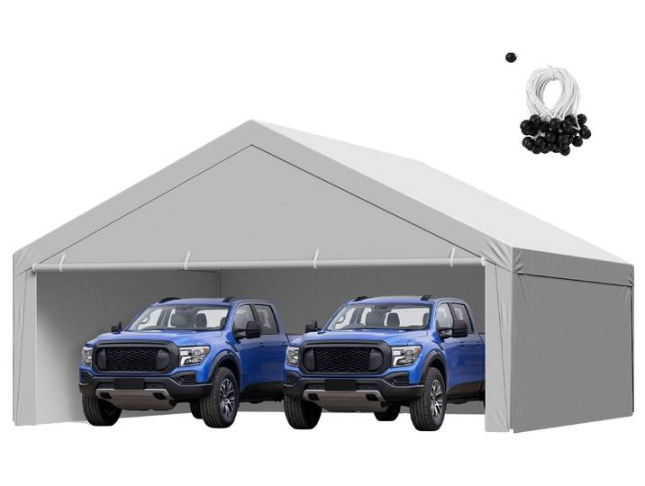 VEVOR Toit de remplacement pour carport\, 6x6 m\, bâche de tente de garage portable avec parois latérales\, résistante aux UV\, bâche d'abri de voiture résistante\, grise\, cadre non compris dans la livraison