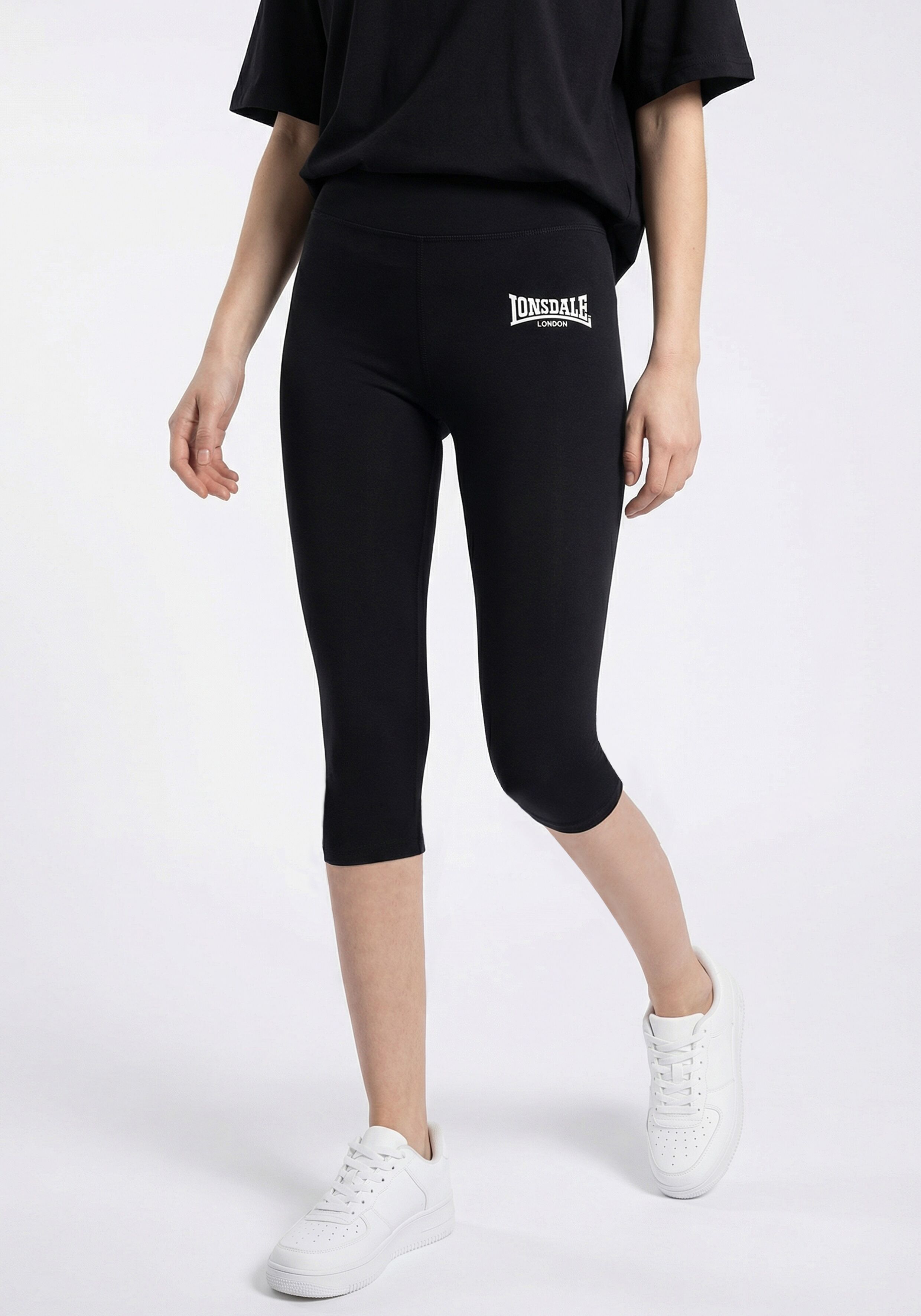 Leggings LONSDALE "CHIPPING", Damen, Gr. L, N-Gr, schwarz (schwarz, weiß), Obermaterial: 95% Baumwolle, 5% Elasthan, Hosen Leggings, 2er-Pack, aus Baumwolle und Elasthan, Leggings-Form