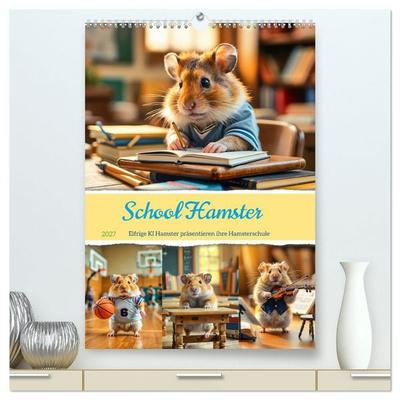 School Hamster - Eifrige KI Hamster präsentieren ihre Hamsterschule (hochwertiger Premium Wandkalender 2027 DIN A2 hoch), Kunstdruck in Hochglanz