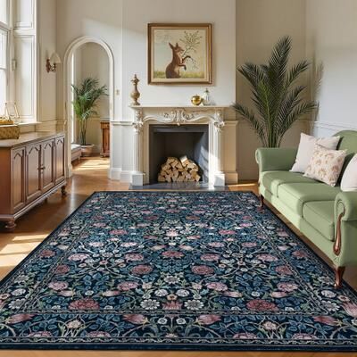 Garvee Vintage Floral Washable Non Slip Low Pile Area Rug