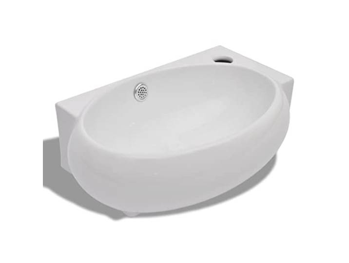 vidaXL Vasque de salle de bains céramique blanc avec trou de trop-plein