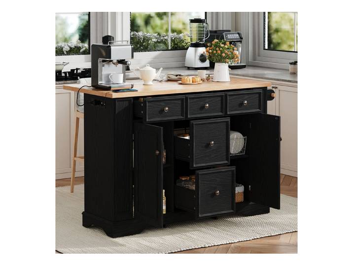 STILVORA Kücheninsel mit verstellbaren Einlegeböden Küchenschrank mit Schubladen Schwarz, (Servierwagen mit Intelligente Aufbewahrungslösungen), Ideal für Küche und Esszimmer