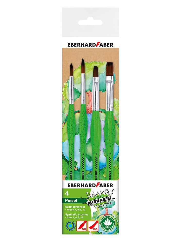 Eberhard Faber Synthetikpinsel "Green Winner - Mix" in Grün - 4 Stück - onesize