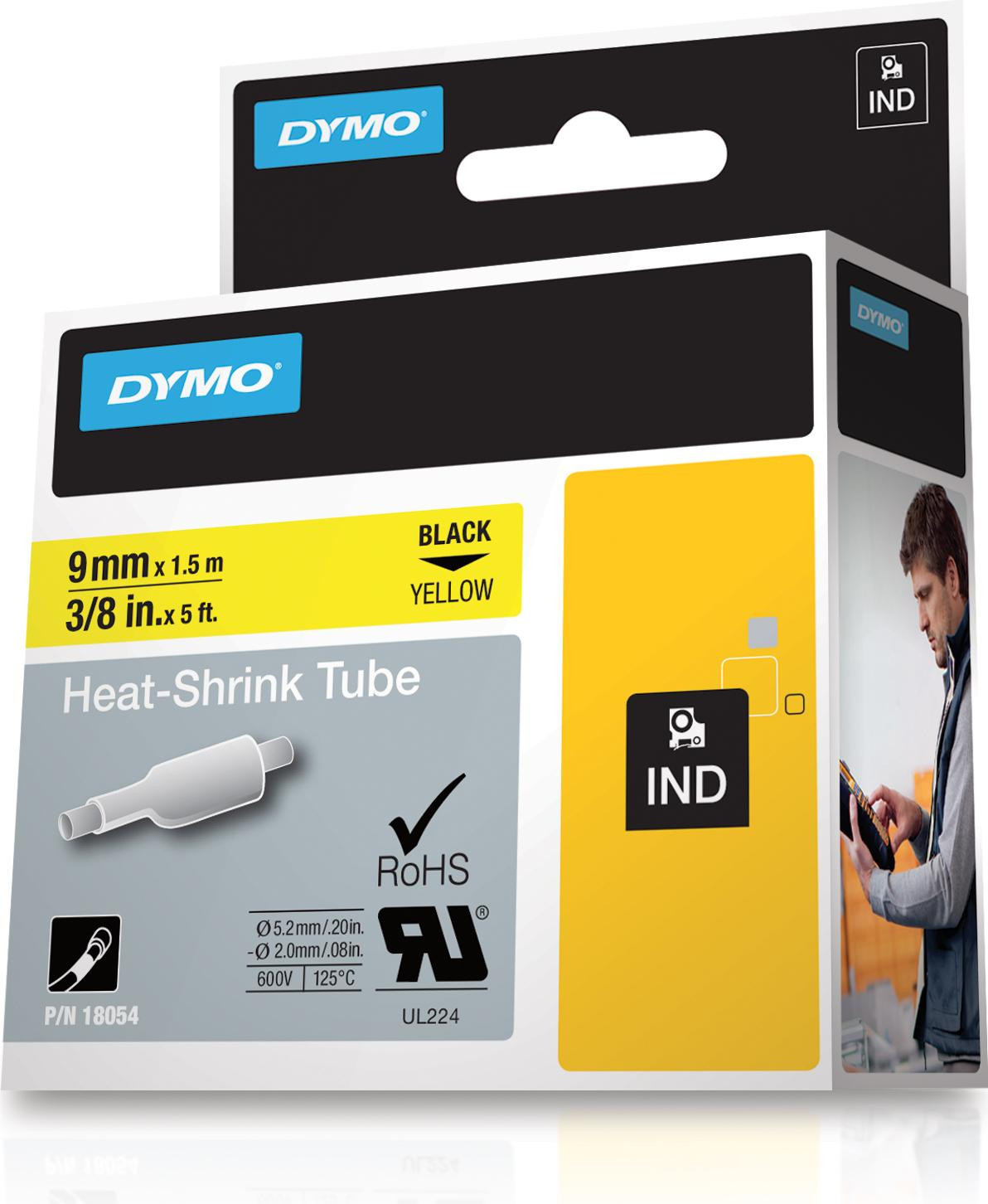 DYMO RHINO Krimpkous zwart/geel 9 mm x 1,5 meter