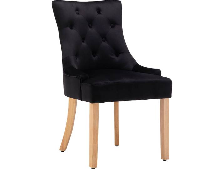 4-Fußstuhl MÖBILIA Doncaster , schwarz (schwarz, natur, natur), B:56cm H:91cm T:63cm, Samt (100% Polyester), Heveaholz, Stühle, mit Knopfheftung im Rücken