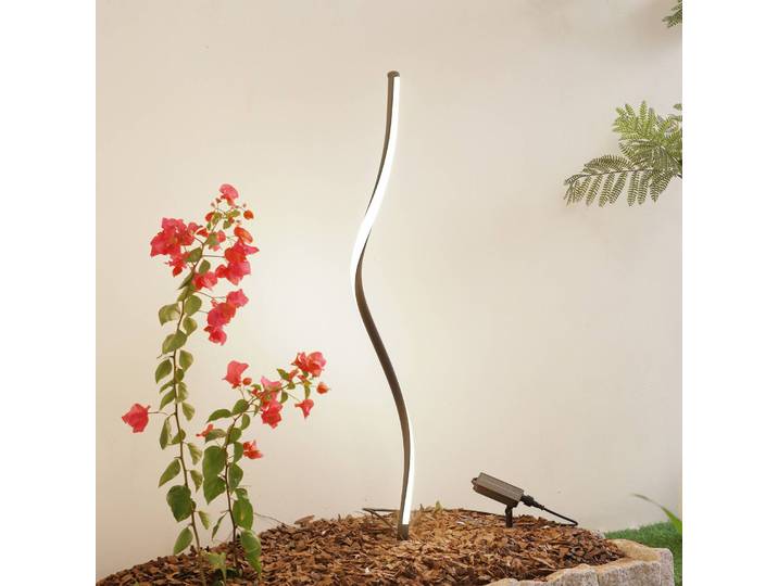Lindby LED-Solarleuchte Sabriel, kurvig, schwarz, Alu, 3000K Sabiel, schwarz, Aluminium, Modern