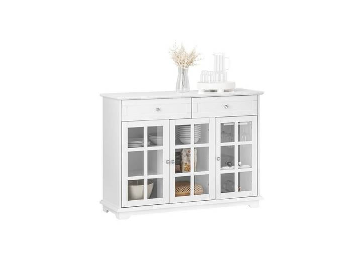 SoBuy Sideboard FSB77, Küchenschrank Kücheninsel mit Glastür Kommode Bartisch Esstisch Buffet