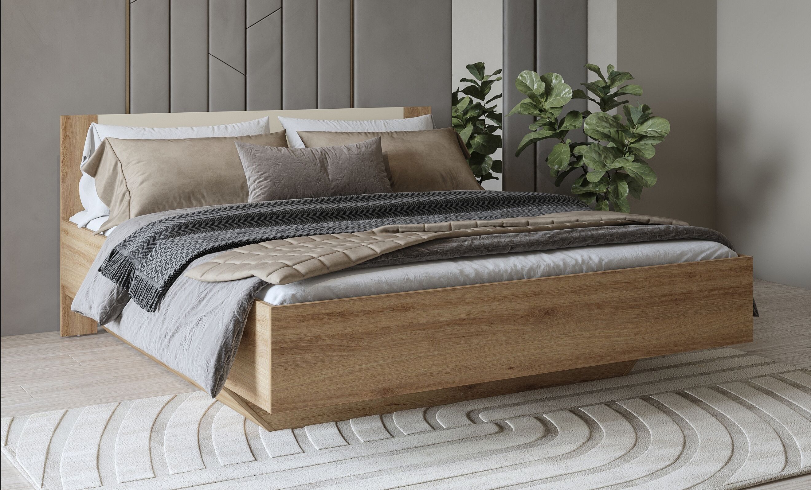 Bettgestell HOME AFFAIRE "Bitry, Breite 160 bzw. 180 cm, moderner Bettrahmen", beige (wildeiche, wildeiche, beige, wildeiche, beige), B:164cm H:86cm L:205cm, Betten, Bettgestell, Doppelbett in zwei Grössen wildeiche, wildeiche, beige, wildeiche, beige Lie