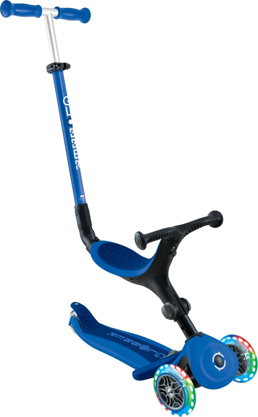 Globber Go-Up Active Lights 3-in-1 driewieler, loopfiets en scooter, donkerblauw