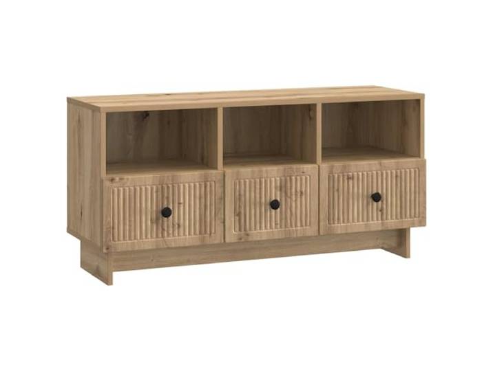 TV-Schrank 102 x 34,5 x 50 cm aus technischem Holz, handwerkliche Eiche TV-Ständer mit Stauraum, Beine aus Holz, Gewicht: 24,42 kg, maximale Belastung 60 kg, Griffe mit Drehknopf