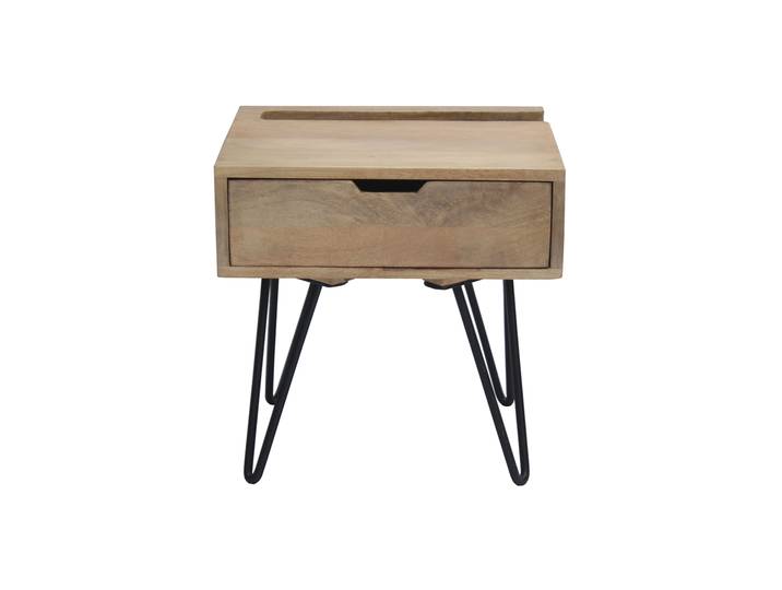 Table de chevet industrielle bois manguier massif et métal noir VIBES