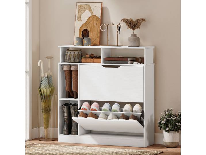 HOMCOM Armoire à Chaussures 2 Tiroirs Rabattables Blanc