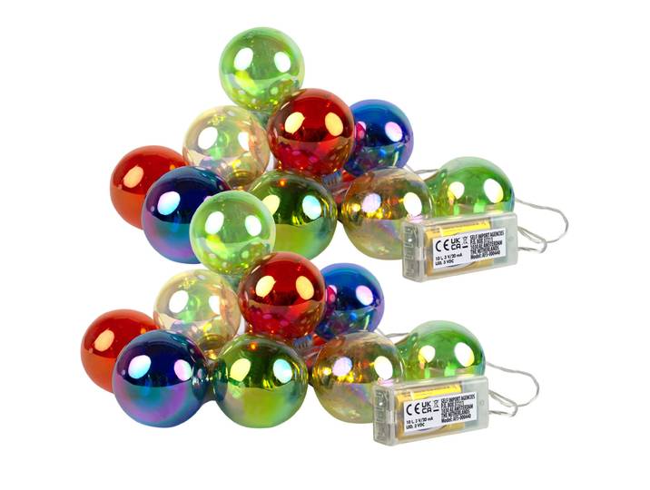 2er-Set Lichterkette mit 10 bunten Lampen, Batteriebetrieb