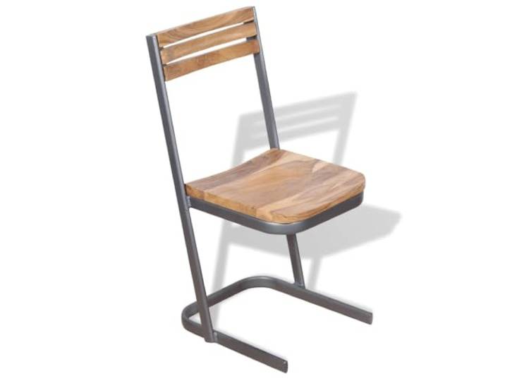 KGHERMDF Esszimmerstühle 4 STK Massivholz Teak Eisenbeine, Robust, Langlebig, Einzigartige Holzmaserung, Küche Esszimmer