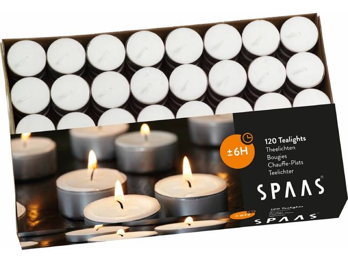 SPAAS - 120 stuks Theelichten doos - ± 6 branduren - Wit - 120 x Theelichtjes