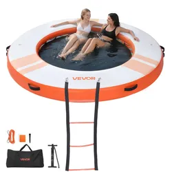 VEVOR Aufblasbares Schwimmdock, φ2,44 m, Schwimmplattform mit Rutschfester Oberfläche, Tragetasche & Abnehmbarer Leiter, Schwimmende Insel, Wasserplattform für Pool, Strand & Meer, Orange