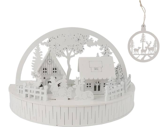 Weihnachtsdorf OTTO HOME Weihnachtsszene mit LED-Licht , weiß, Holzwerkstoff, Weihnachtsdörfer, Weihnachtsdorf, Holz, weißes Dorf mit Häusern und Rentieren