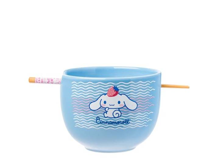 Silver Buffalo Hello Kitty and Friends Cinnamoroll Erdbeer-Keramik-Ramen-Nudel-Reisschale mit Essstäbchen, mikrowellengeeignet, 590 ml