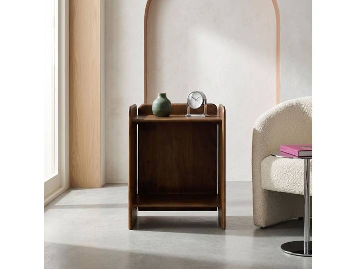 Sweeek - Table De Chevet Exotique Bois D'Acacia 2 Niveaux Noyer - Tara