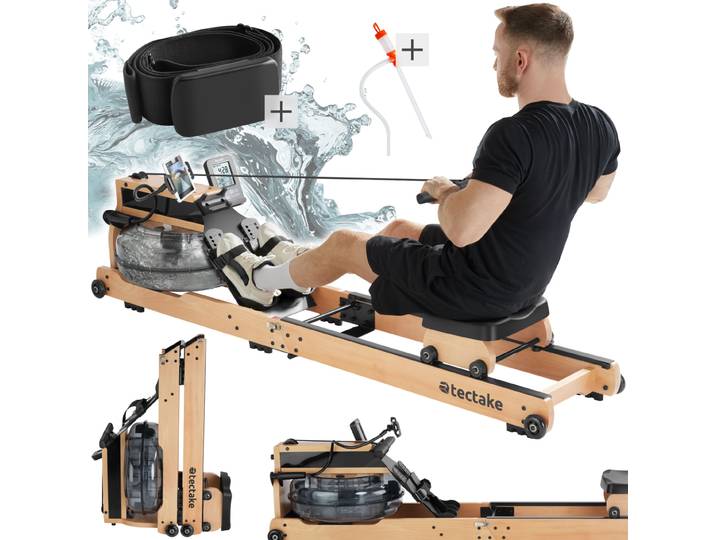 Houten roeimachine Titan, inklapbaar, 150kg draagkracht, bluetooth - bruin / zwart
