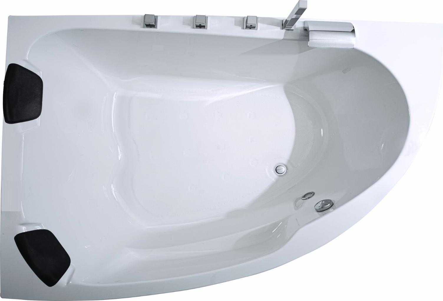 CARIBIA ECK Badewanne Delta-XL 180x130 Links Wasserfall Armaturset, Acrylschürze, Füße, Ablaufgarnitur und 2x Kopfkissen GRATIS