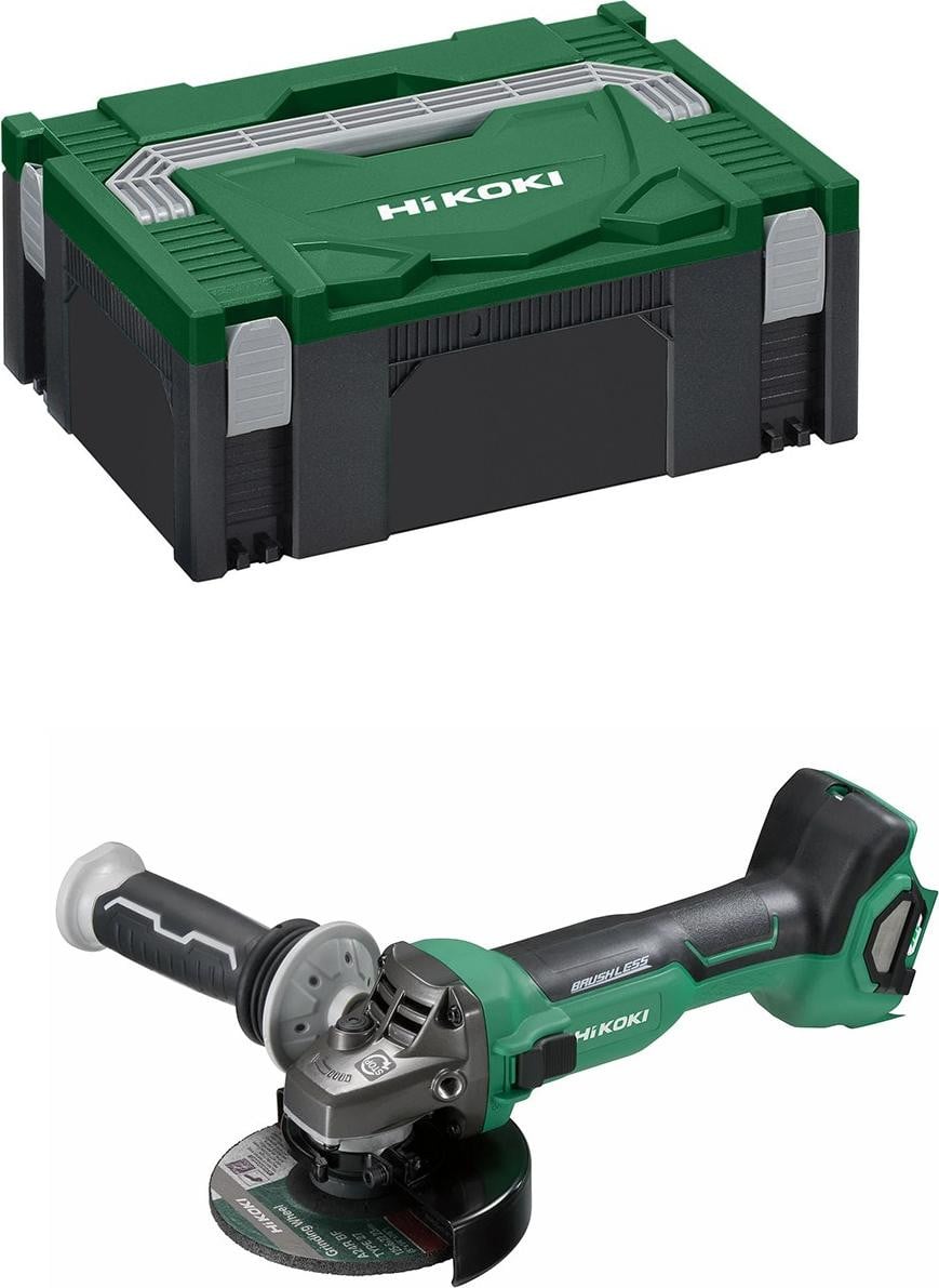 HiKOKI Accuwinkelslijper 18V borstelloos, 125 mm, met schuifschakelaar, inclusief accessoires, in koffer