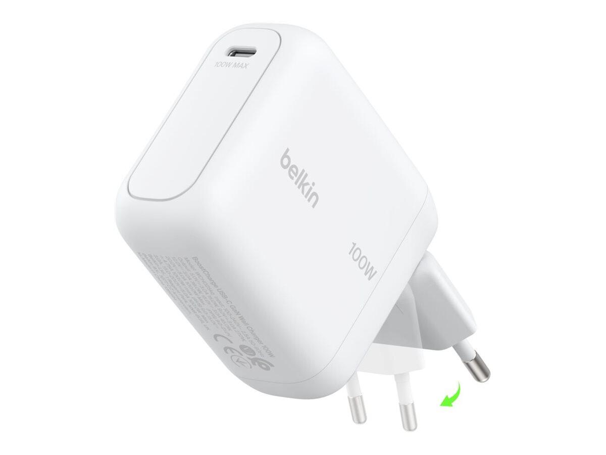 Belkin BoostCharge 100W USB-C GAN Ladegerät mit einklappbarem Stecker, weiß WCH025kqWH