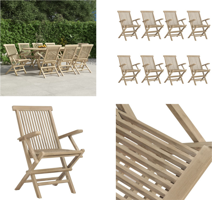 vidaXL Gartenstühle 8 Stk. Klappbar Grau 56x61x89 cm Massivholz Teak - Klappbarer Gartenstuhl - Klappbare Gartenstühle - Gartenstuhl Klappbar - Gartenstühle Klappbar