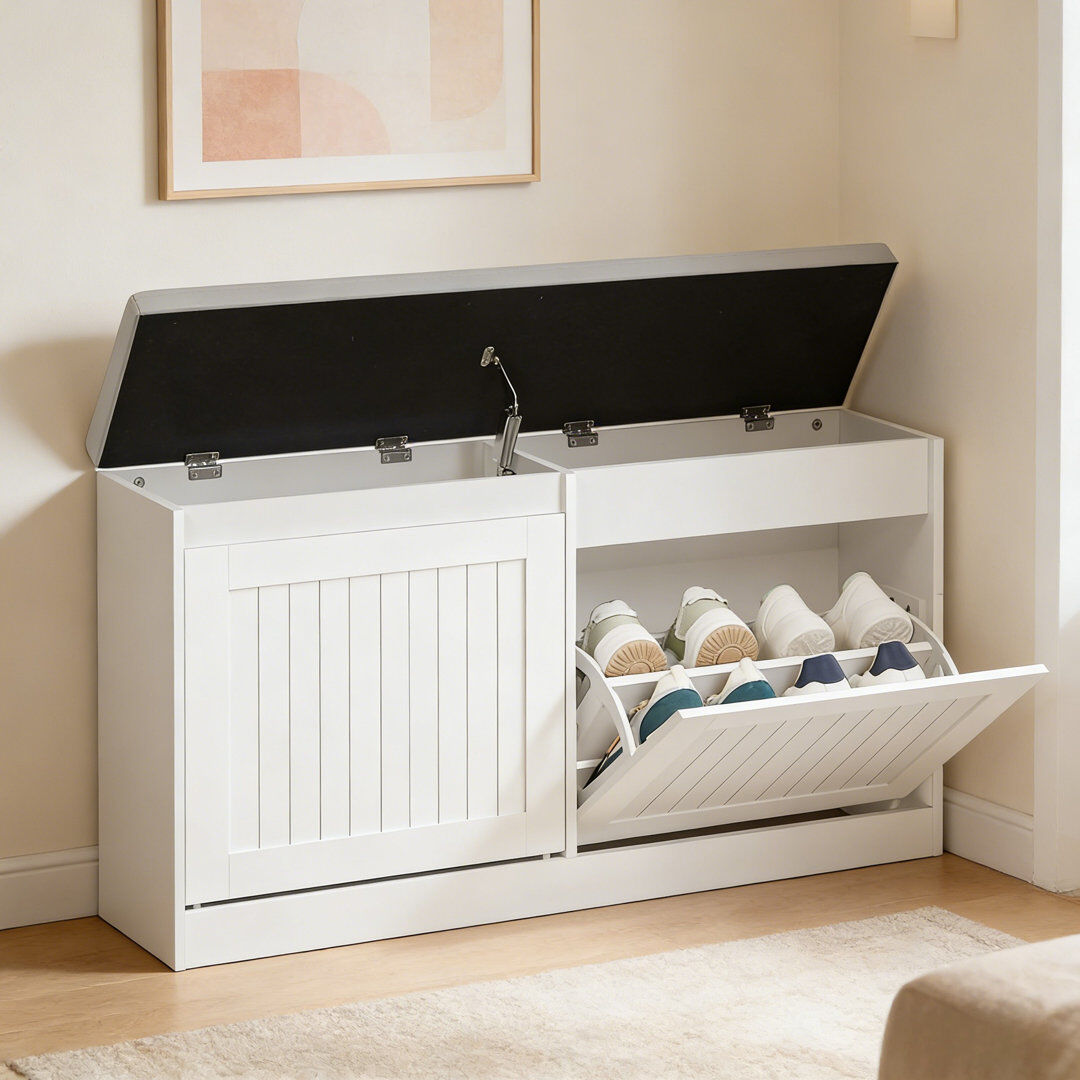 Ebern Designs 12 Pair Shoe Storage Bench White 12