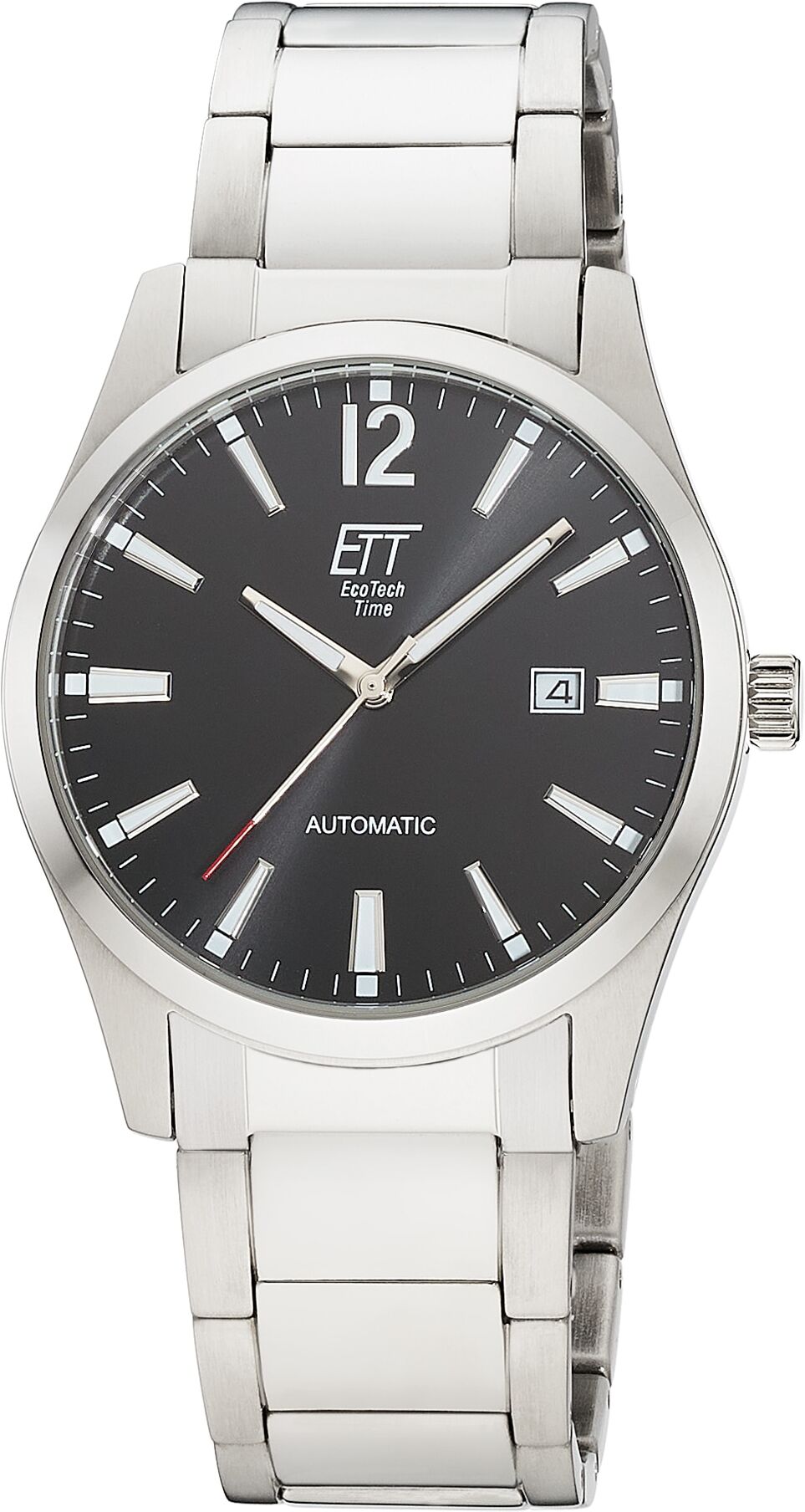 Automatikuhr ETT "Motion Drive", silber (silberfarben, schwarz, schwarz), Armbanduhren, Herren, silberfarben, Automatikuhr, Armbanduhr, Herrenuhr, Mechanische Uhr, Edelstahlarmband, analog, Tag