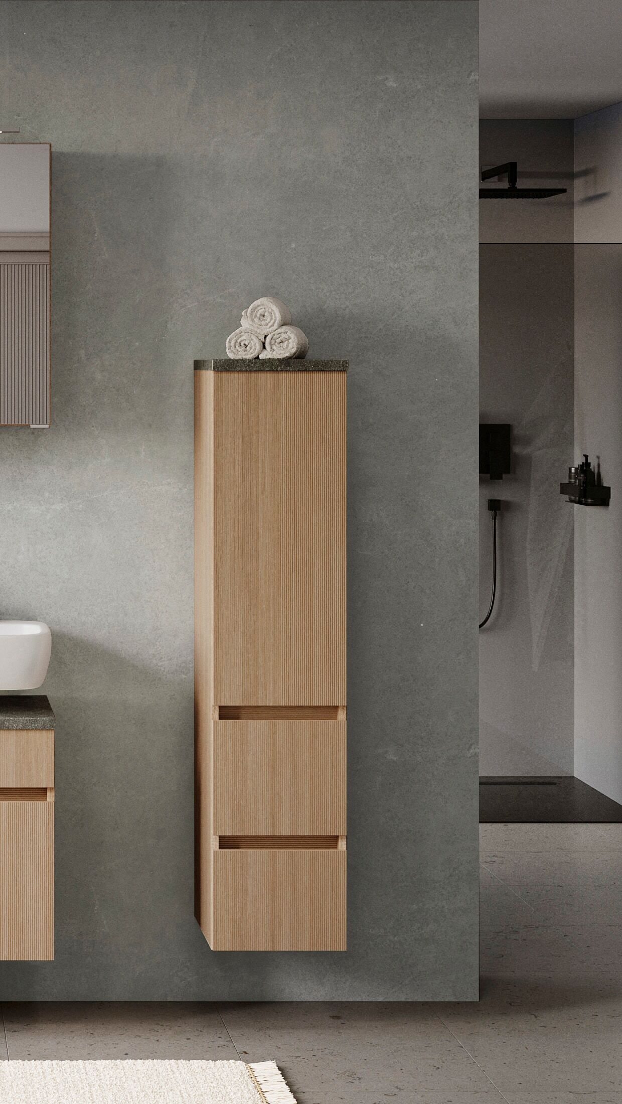 Midischrank WELLTIME "EIXO, 1 Tür, 2 verstellbare Einlegeböden, 2 Softclose-Auszüge", braun (eiche hell), B:30cm H:131cm T:35cm, Holzwerkstoff, Schränke, Midischrank eiche hell Eiche hell, B/H/T: 30cm x 131cm x 35cm, Schubladen: 2 Stk. Türen: 1 Stk. Stein
