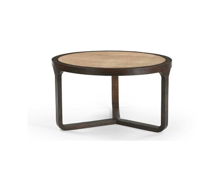 Table basse travertin et bois 3 pieds d75 cm