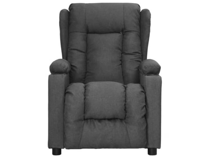 Relaxsessel Dunkelgrau Stoff Manuelle 3-Positionen-Verstellung, gepolsterte Sitzfläche, breite Armlehnen, Rahmen aus Holz und Metall