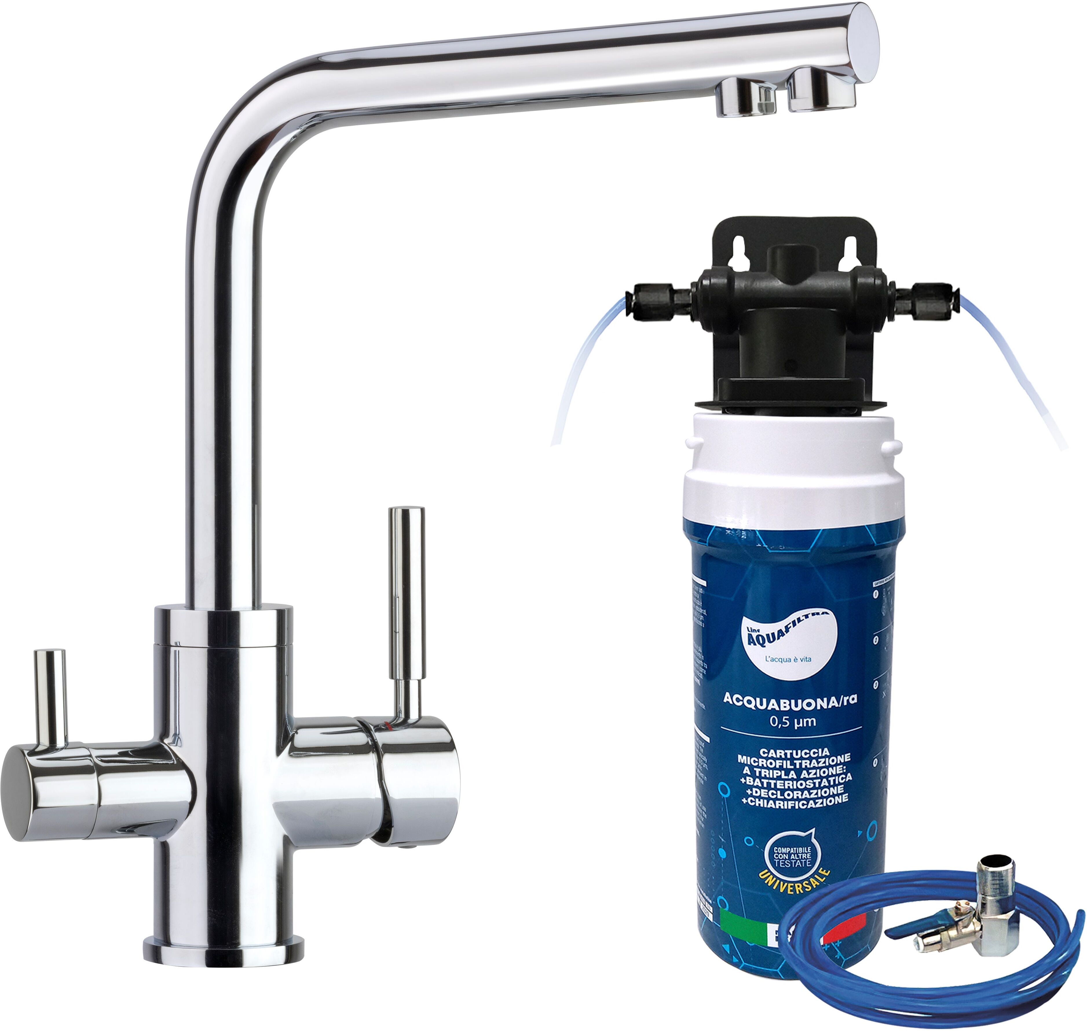 Acquafiltra SISTEMA DI FILTRAZIONE  CON MISCELATORE LAVELLO 3 VIE CROMO CARTUCCIA ACQUABUONA