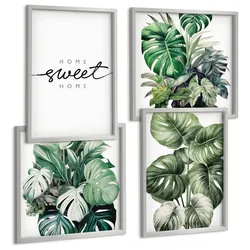 BILDER SET 4er Set - 50x50 cm & 40x60 cm Silberner Rahmen - Sweet Home Green Plants