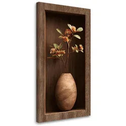 LEINWANDBILD Blumen in einer Vase in einer Holzvertiefung 3D 40x80cm