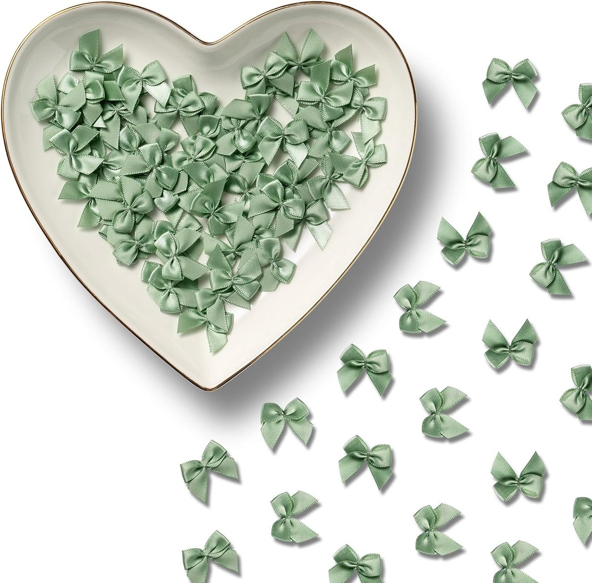 100 stuks Mini Kerststrikken van Satijn - Salie Groen - Decoratieve Kleine Geschenkstrikken