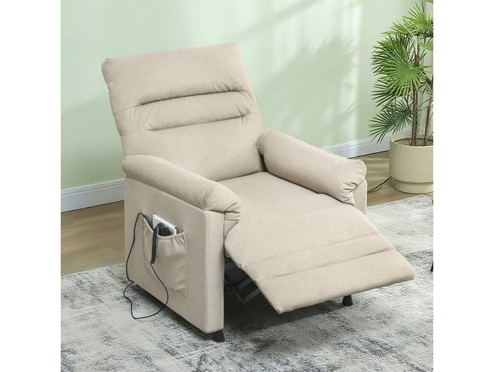 HOMCOM Fauteuil Inclinable Massage Chauffant Tissu Beige