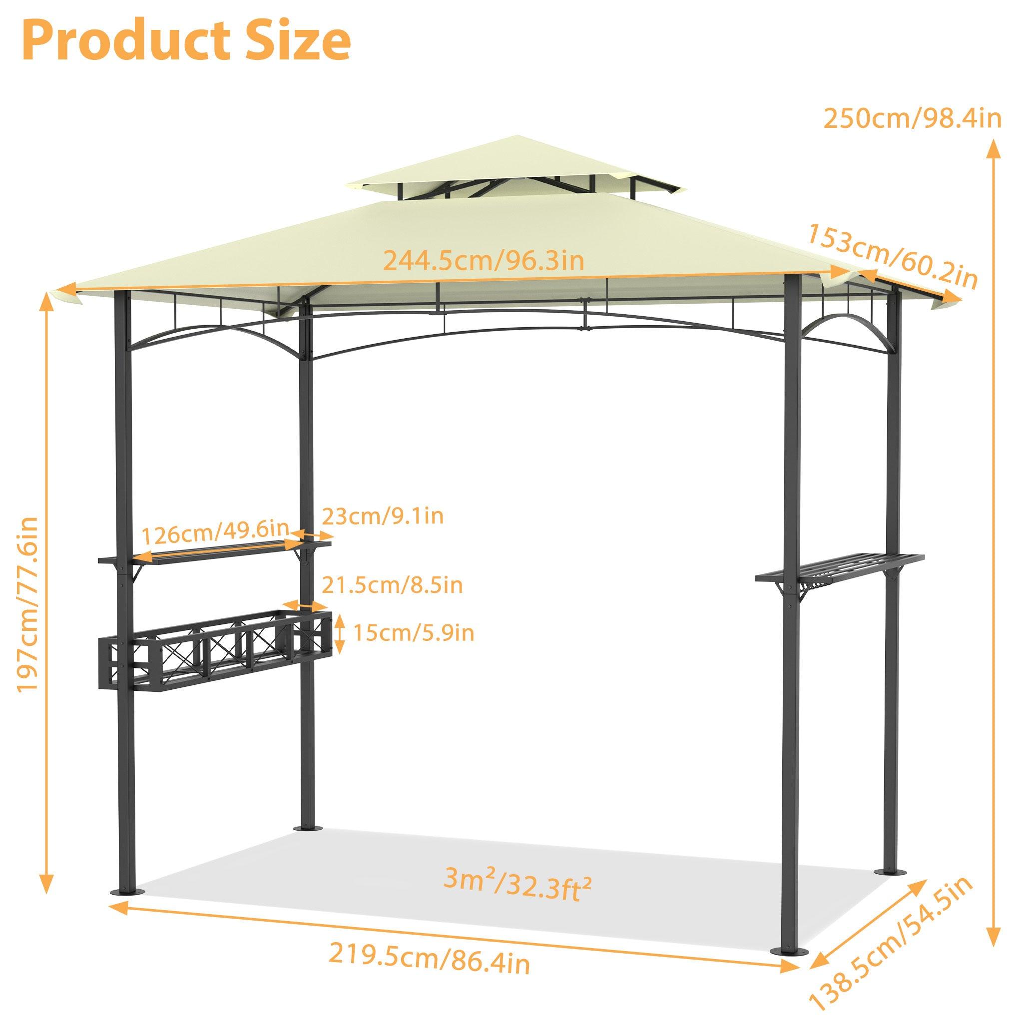 Partyzeltt, Pavillon - Gartenraum - Sonnenschutzplane - Terrassenzelt - Überdachung - Maße: ca. 245 x 153 x 250 cm